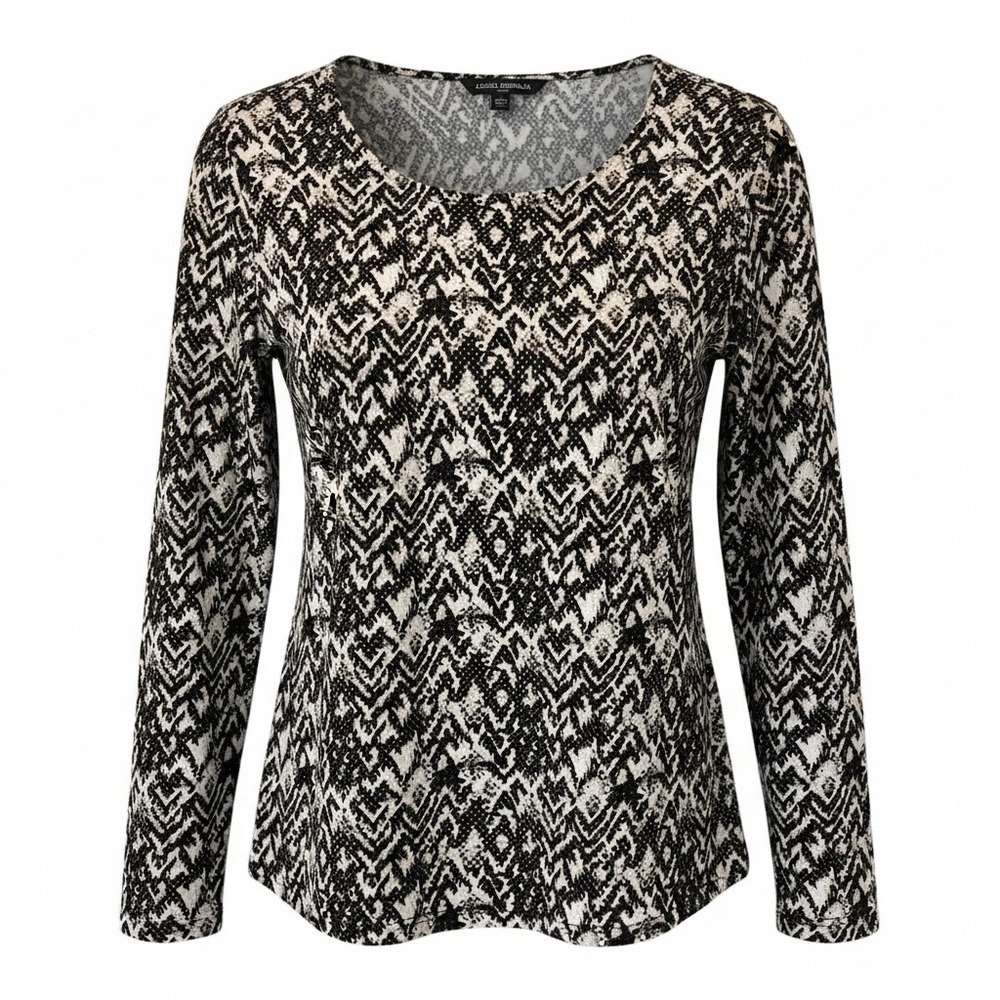Snakeskin Print Women's Blouse Size Small Mario Serrani Crew Neck Long Sleeve